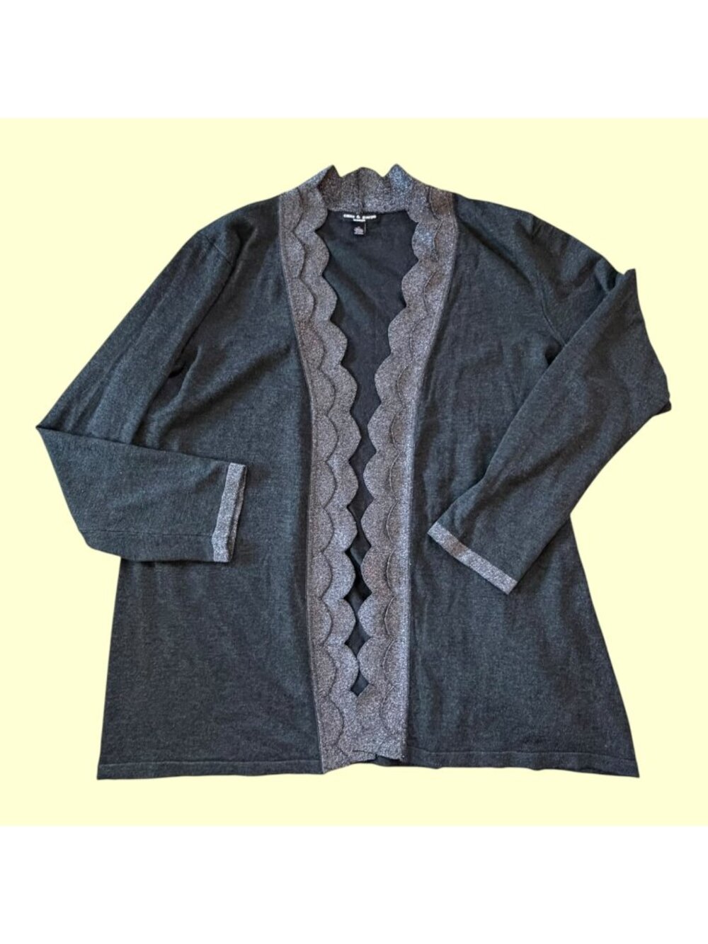 Cable & Gauge Grey Open Front Subversive Basic Scalloped Trim Cardigan 1X